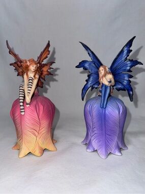 “Naughty & Nice Fairy” Bell Figurines on Petal Base